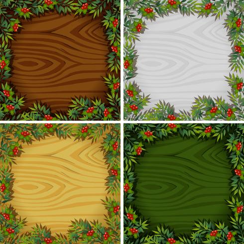 Four border templates with wooden texture background vector