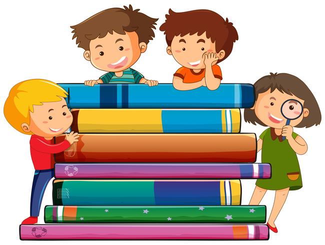 Niños con el libro vector