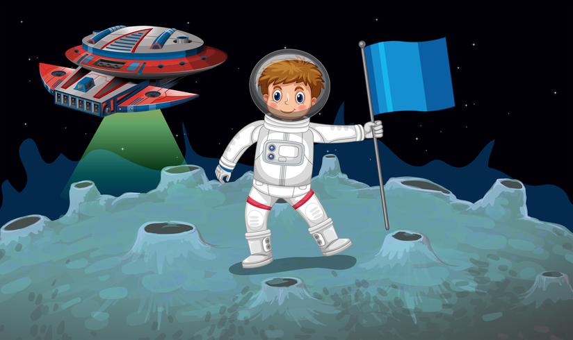 Astronaut and spaceship on the moon vector