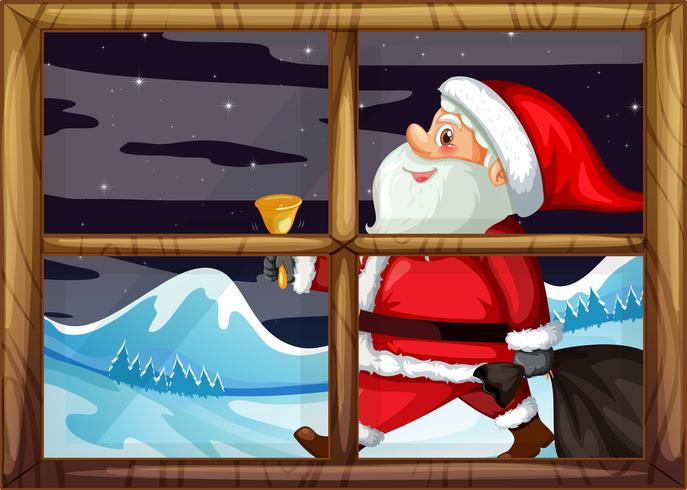 Santa delivery gift outside window vector