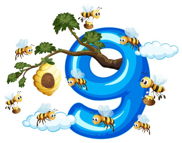 Nine bee with number nine vector