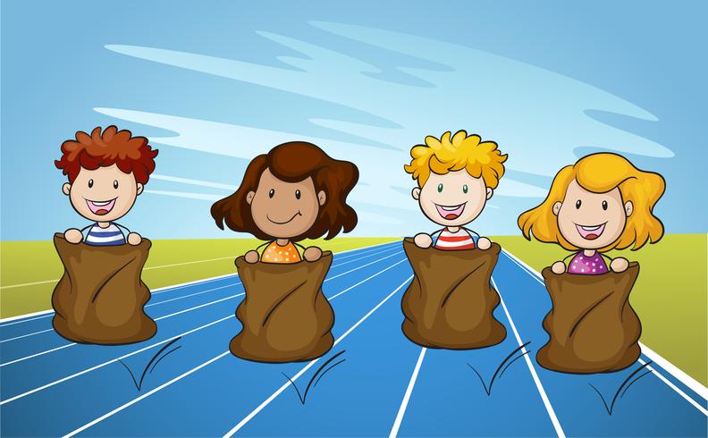 Jumping Sack Racing en la pista de atletismo vector