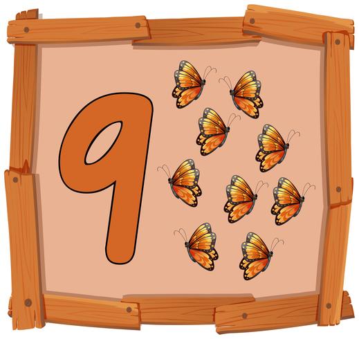 Nine butterfly on banner vector