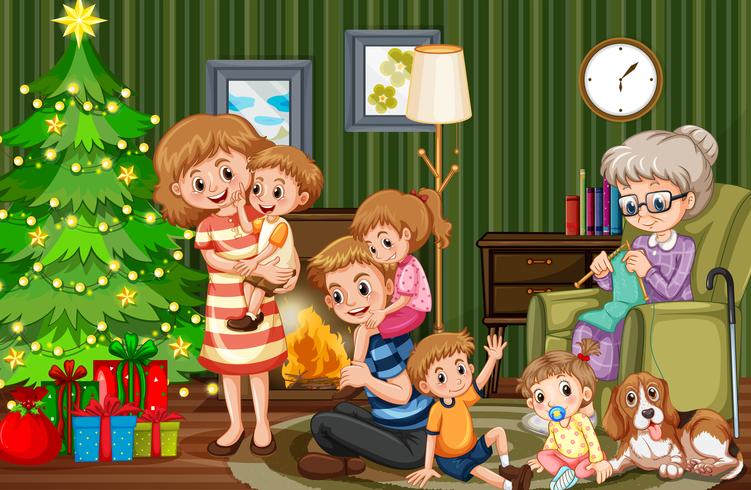 Big family celebrating christmas vector