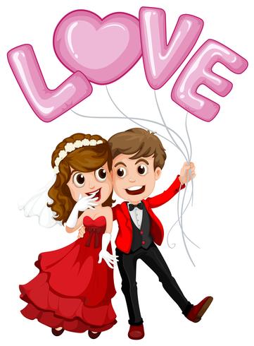 Wedding couple and love balloon vector