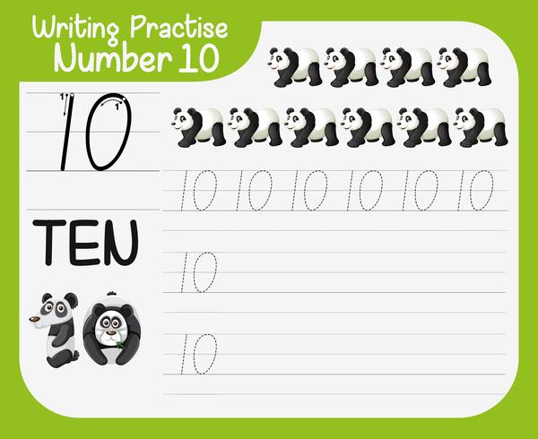 How to write number ten worksheet vector