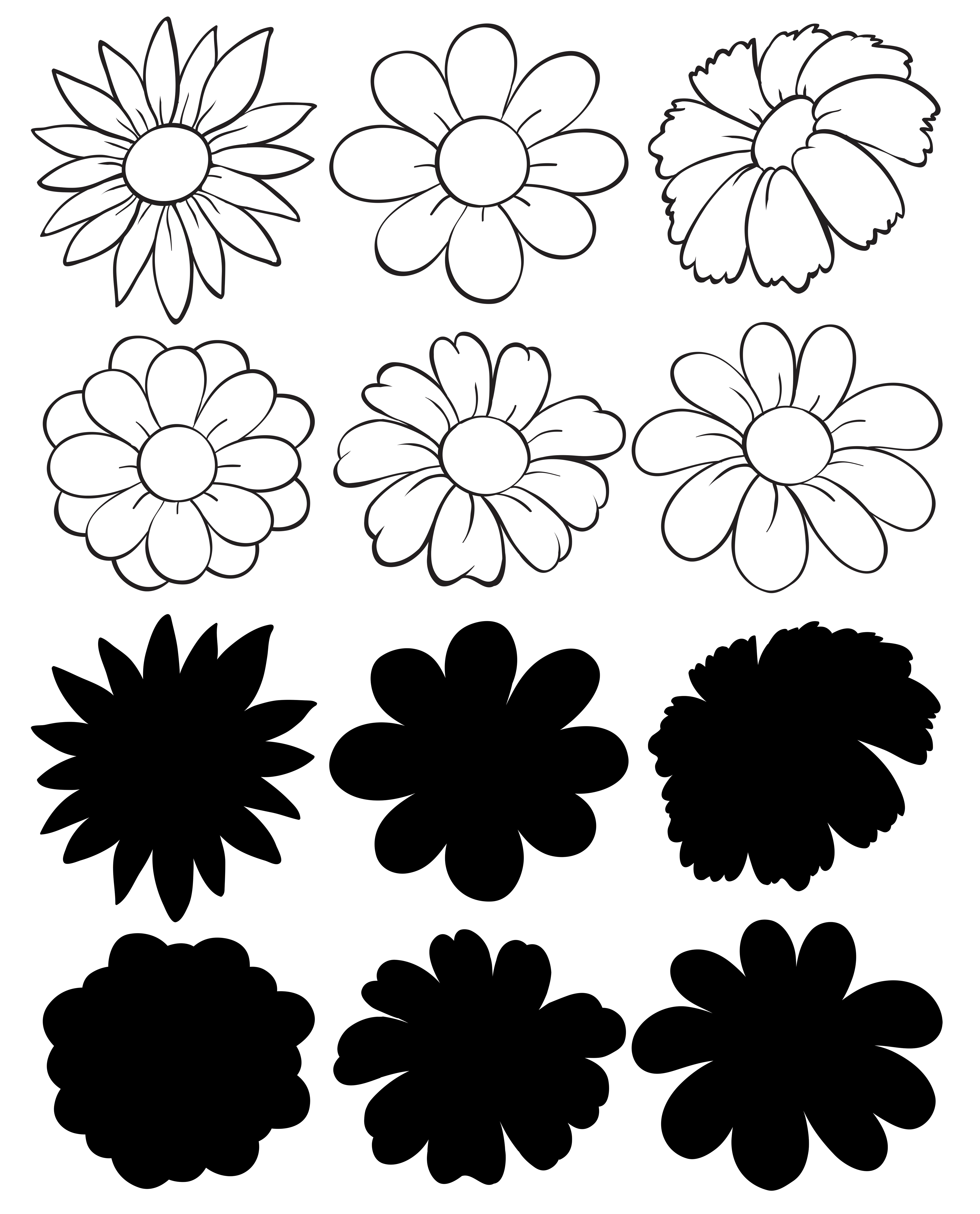 Download A set of doodle and silhouette flowers - Download Free ...