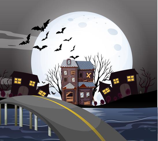 Haunted house on fullmoon night vector