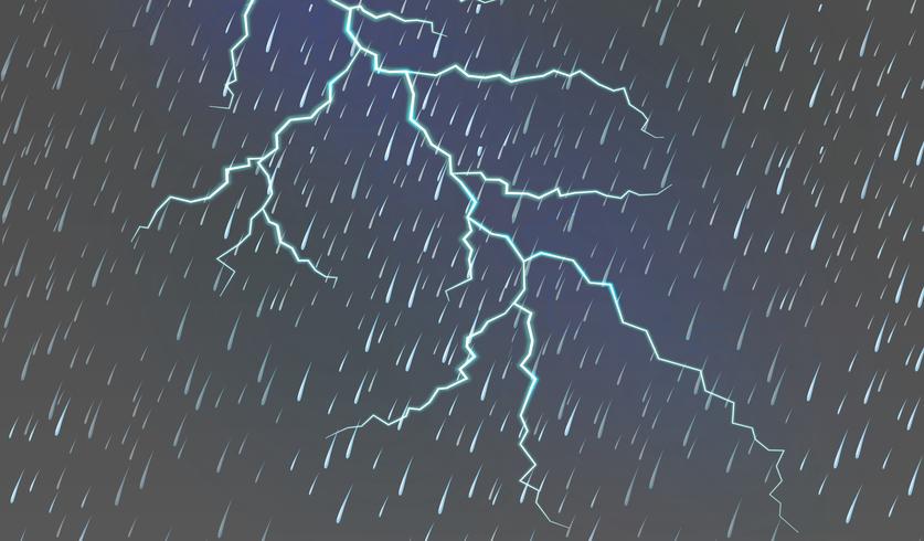 Fondo de cielo con lluvia y trueno. vector