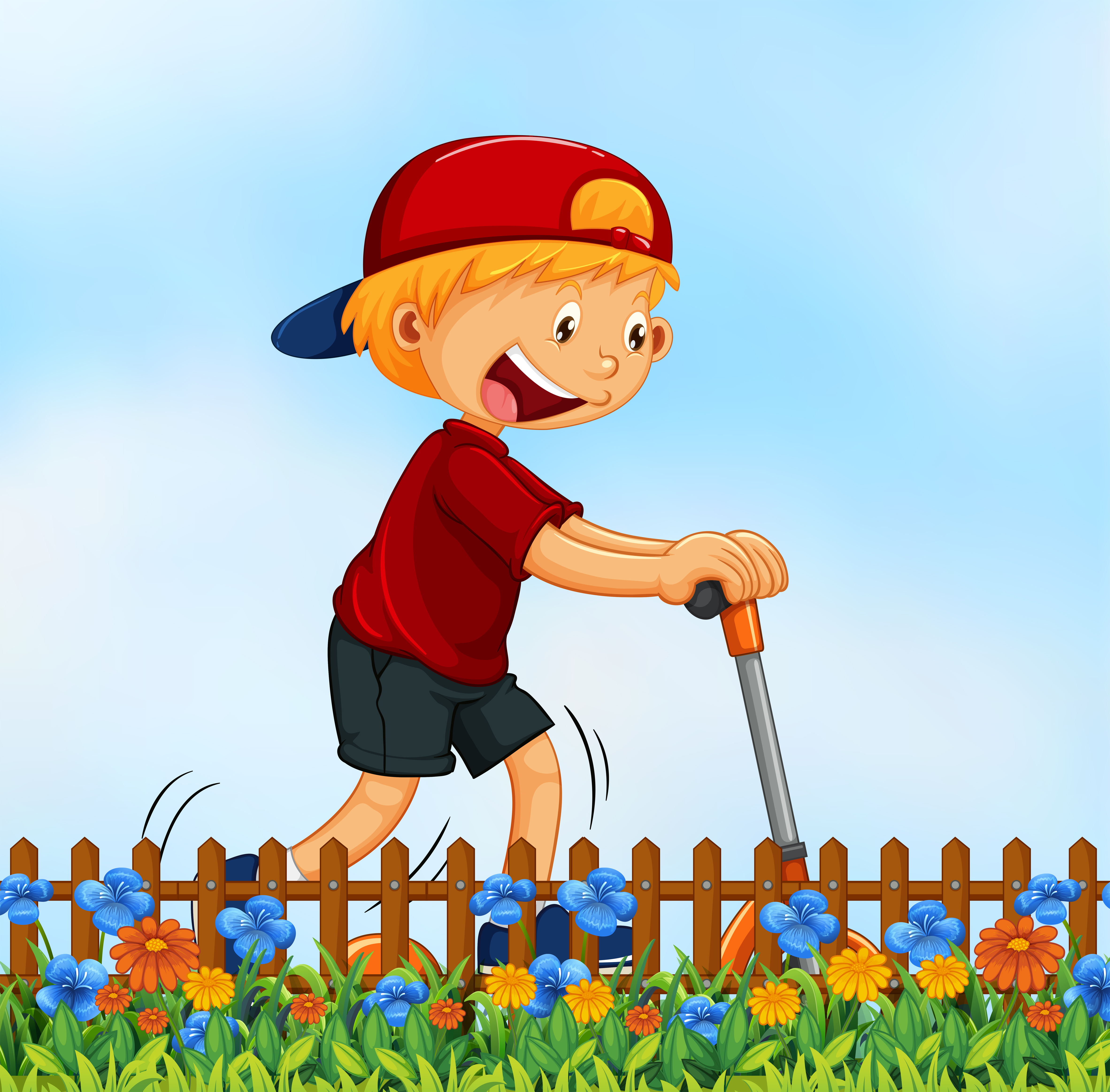 Download A boy playing kick schooter in garden 433057 - Download Free Vectors, Clipart Graphics & Vector Art