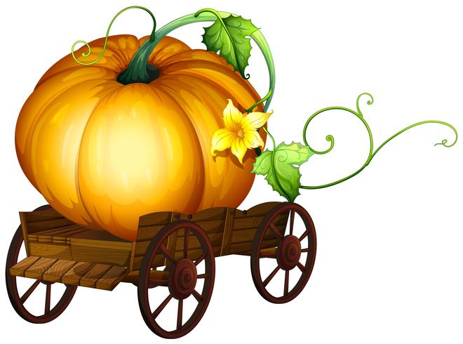 A Big Pumpkin on Wooden Cart vector