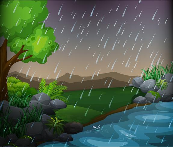 Nature scene with rainy day in the park vector