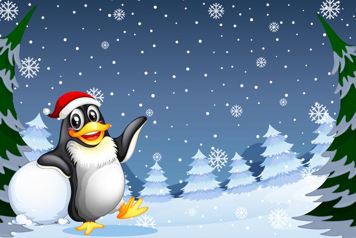 Pingüino de Navidad en el fondo de invierno vector