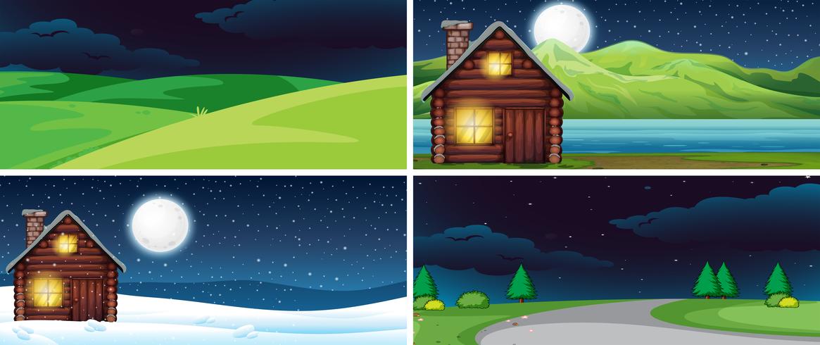 Conjunto de paisaje natural por la noche. vector