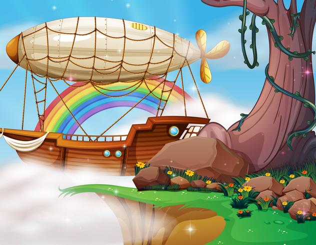 Fantasy blimp and boat scene vector