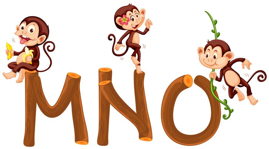 Monkey and wooden alphabet vector