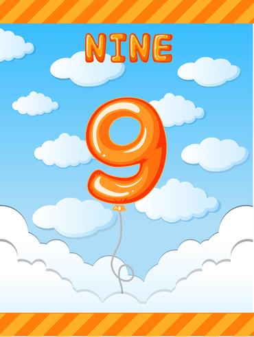 Number nine balloon on sky vector