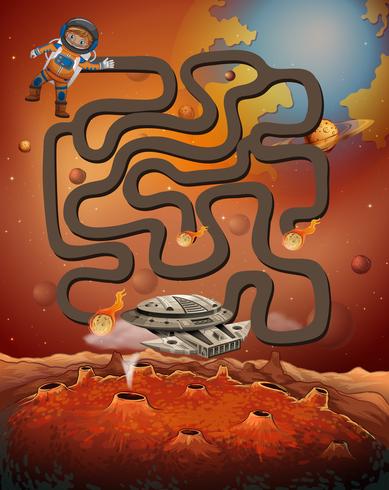 Astronaut finding spaceship maze game vector