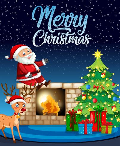 Santa and deer on christmas template vector