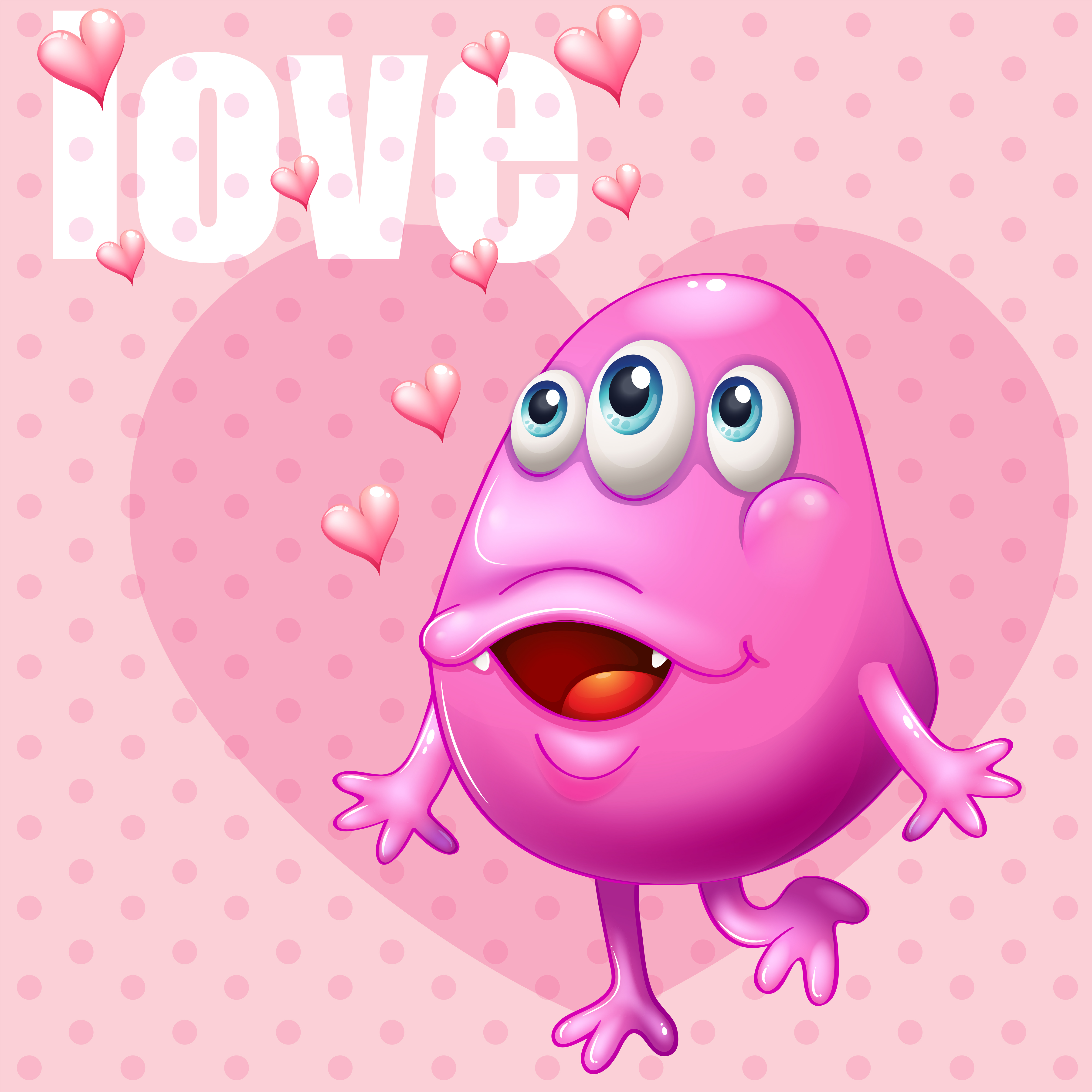 Romantic background with pink monster and word love ...