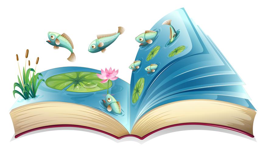 Libro abierto de peces en el estanque vector