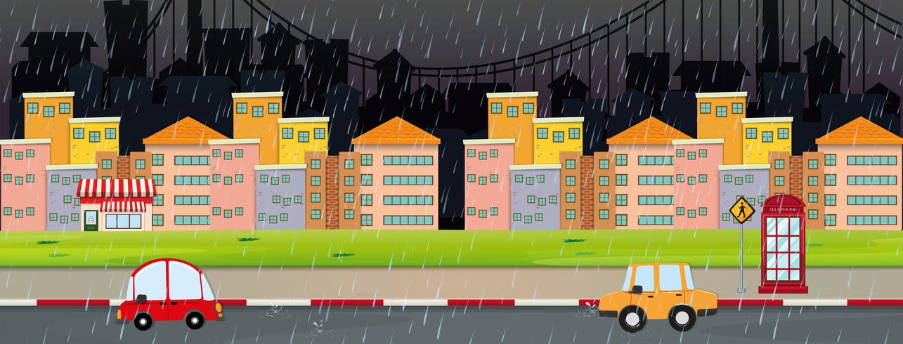 City scene at night on rainny day vector