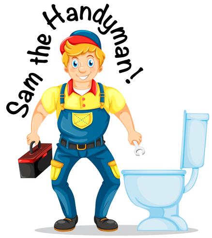 Sam the handyman fixing the toilet vector