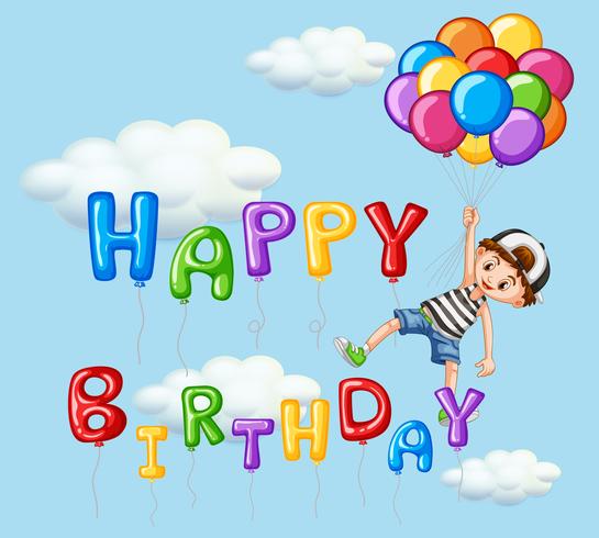 Happy birthday card with boy and balloons