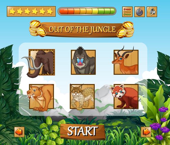 Wild animals jungle game template vector