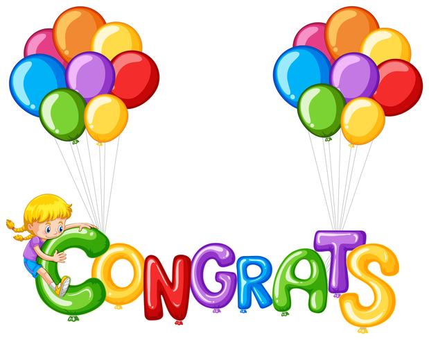 Colorful balloons with word congrats vector