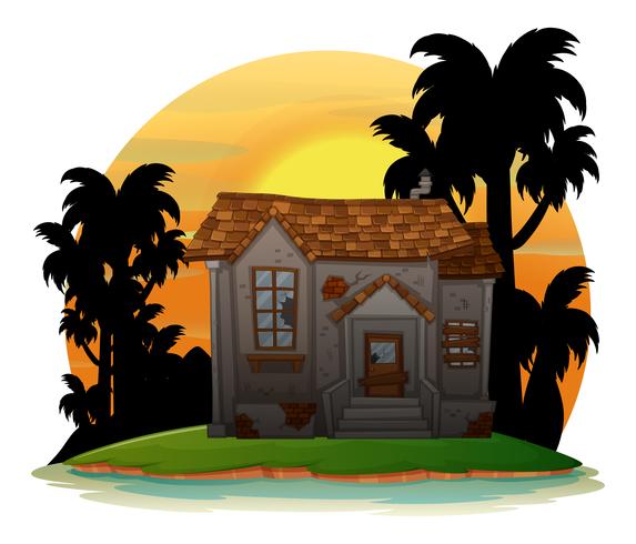 Old brick house on island vector