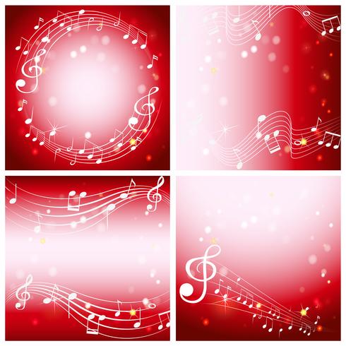 Cuatro fondo rojo con notas musicales. vector