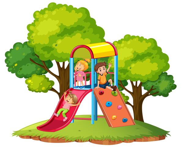 Children play slide at playground vector