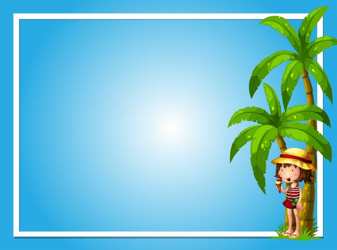 Plantilla de verano tropical con niña azul vector