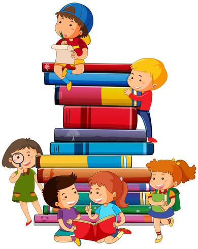 Niño y niña con libros vector