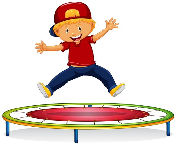 Niño feliz saltando en trampolín vector