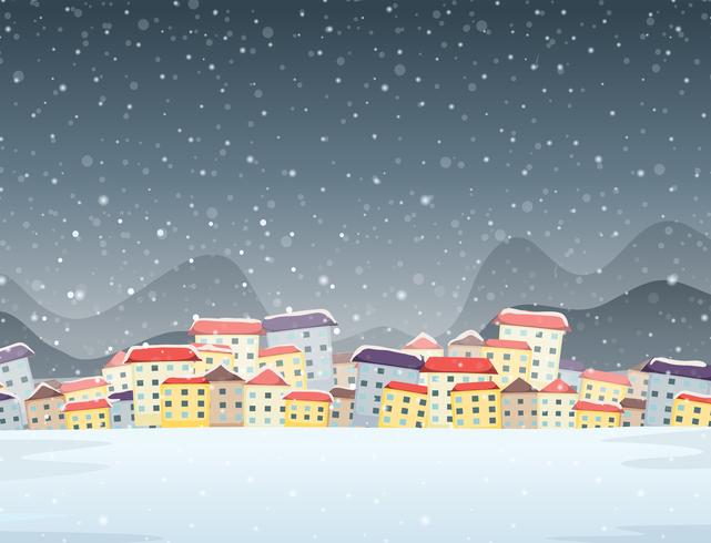 Winter town night background vector