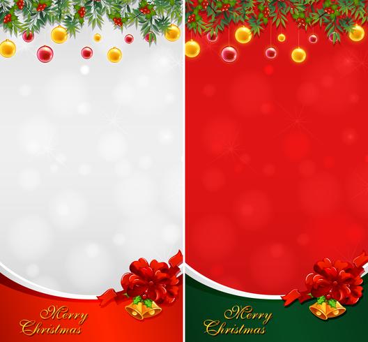 Dos tarjetas navideñas con bolas y campanas. vector