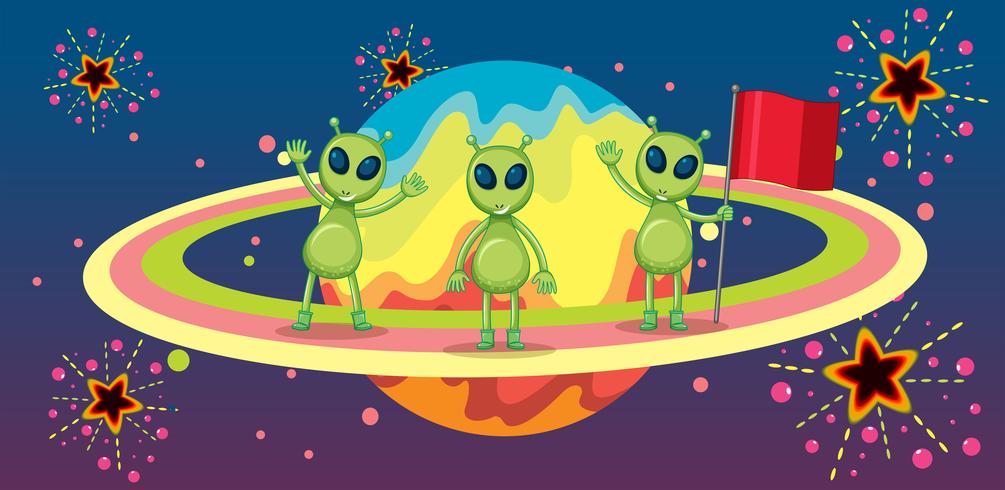 Tres alienígenas en nuevo planeta. vector