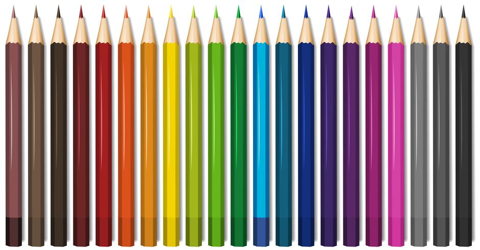 Twenty one shades of color pencils vector