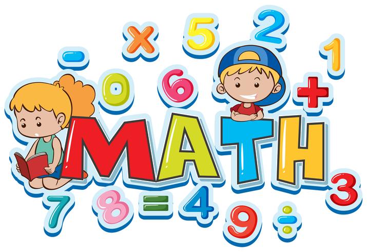 Font design for word math with many numbers and kids vector