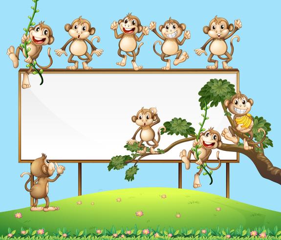 A Blank Sign Board with Playful Monkey vector