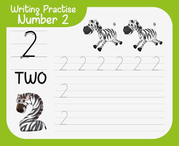 Number two tracing worksheets vector