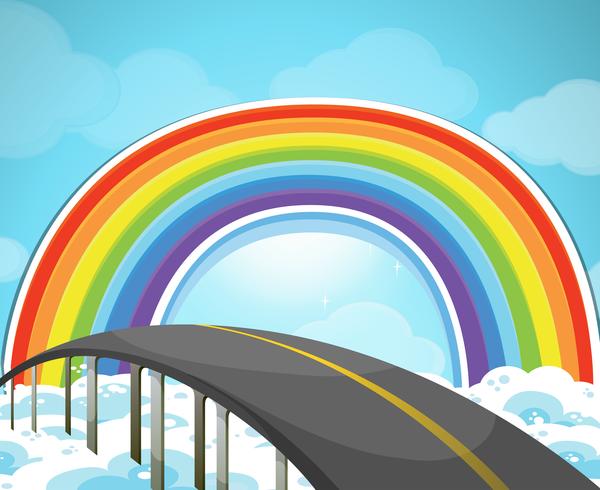 Carretera y arcoiris en el cielo. vector