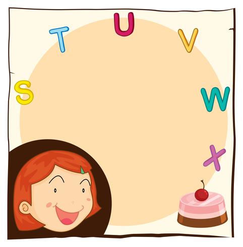 Paper template with happy girl and cake vector