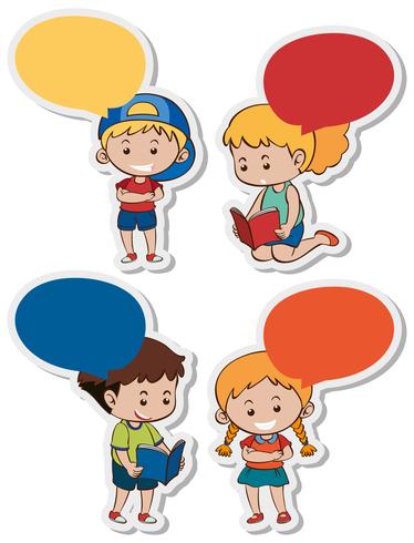 Sticker template with boys and girls vector