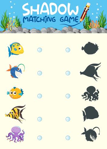 Underwater shadow matching game template vector