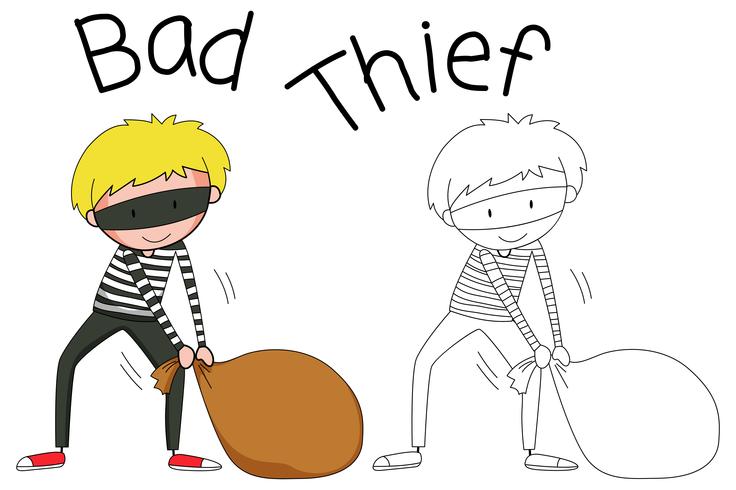 Doodle bad thief character vector