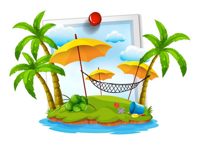 Island scene with hammock bed vector