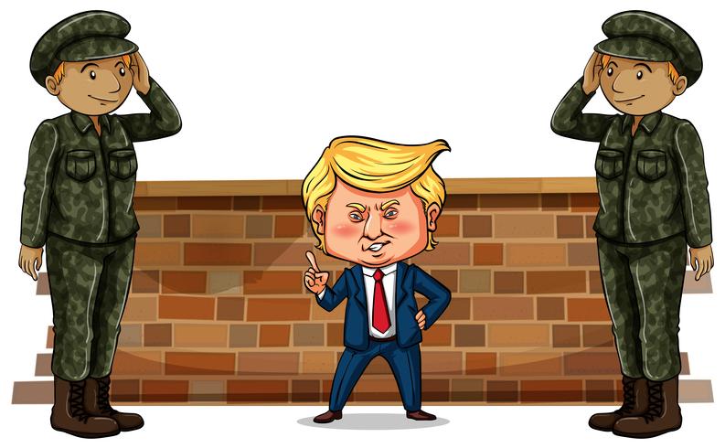 US president Trump and two soldiers vector